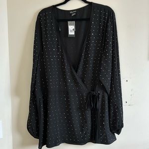 City Chic Black Studded Wrap Blouse, Size 3x